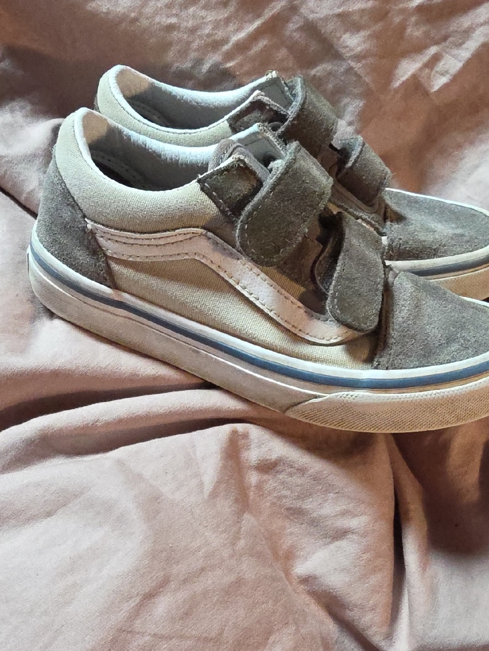 Vans Kids Olive Green Suede & Canvas Velcro Sneakers